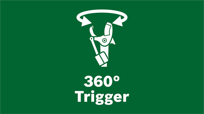 Declanşator la 360° pentru curăţarea crengilor în locuri înguste